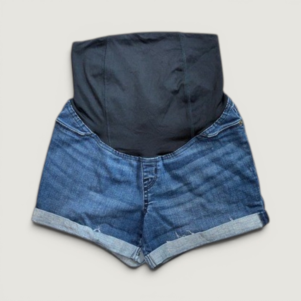Isabel Maternity Midi Shorts Women 4 Blue Denim Over Belly Cuffed Hem